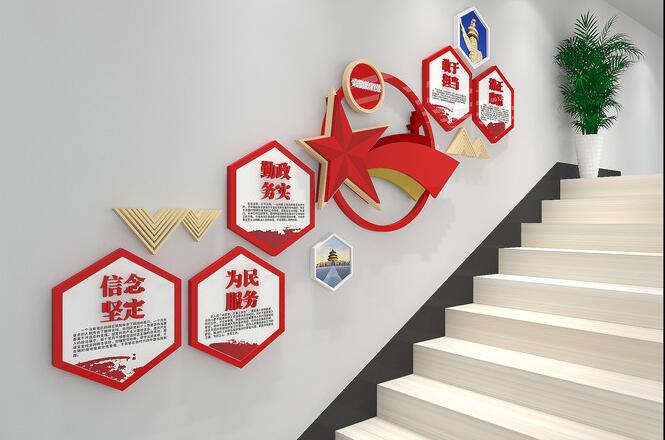 公司樓梯文化墻設(shè)計(圖3) 五好黨員干部黨建樓梯文化墻