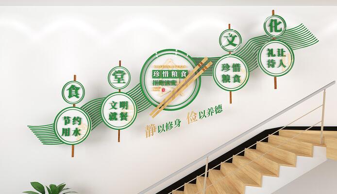 樓梯文化墻創(chuàng)意設(shè)計圖片(圖3) 珍惜糧食文明就餐樓梯文化墻