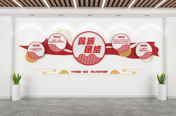 社區(qū)黨建文化墻創(chuàng)意設(shè)計(jì)圖片(圖4) 中國(guó)風(fēng)民族團(tuán)結(jié)黨建社區(qū)文化墻