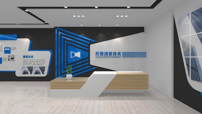 公司前臺(tái)形象背景墻效果圖(圖3) 白色公司名稱背景墻形象墻前臺(tái)效果圖