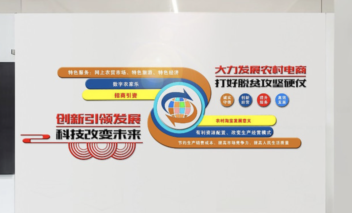 電子商務(wù)跨境電商平臺(tái)文化墻設(shè)計(jì)(圖5) 創(chuàng)意農(nóng)村電商宣傳文化墻設(shè)計(jì)