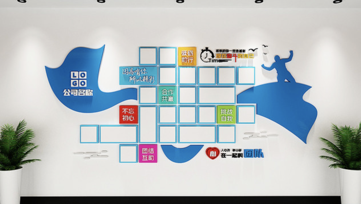 北京企業(yè)公司前臺(tái)背景墻(圖3) 藍(lán)色大氣員工風(fēng)采文化墻